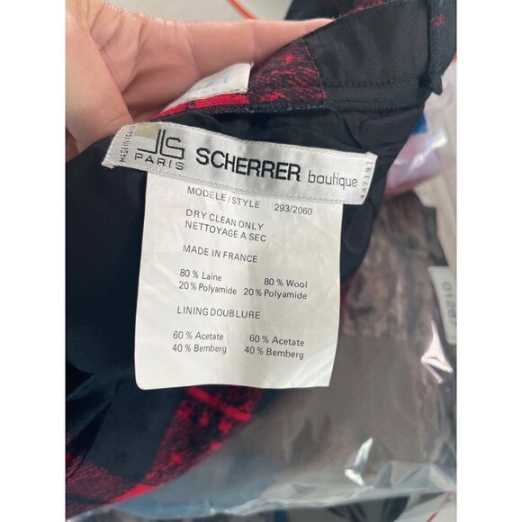 JS Scherrer Vintage Womens Pencil Skirt Size Large Black Red Plaid Wool Paris - Picture 4 of 14